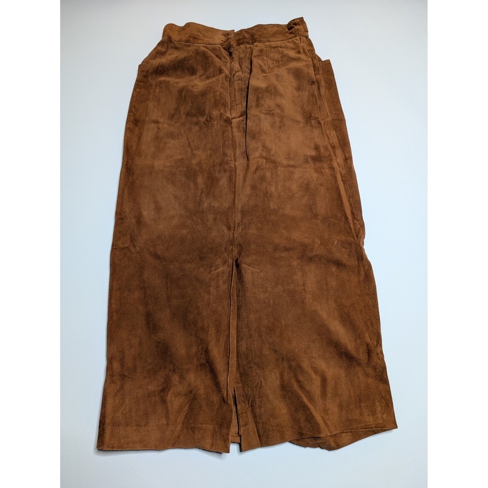 Vintage Joanie Char Brown Genuine Suede Maxi‎ Skirt High Waist Front Slit Size 8